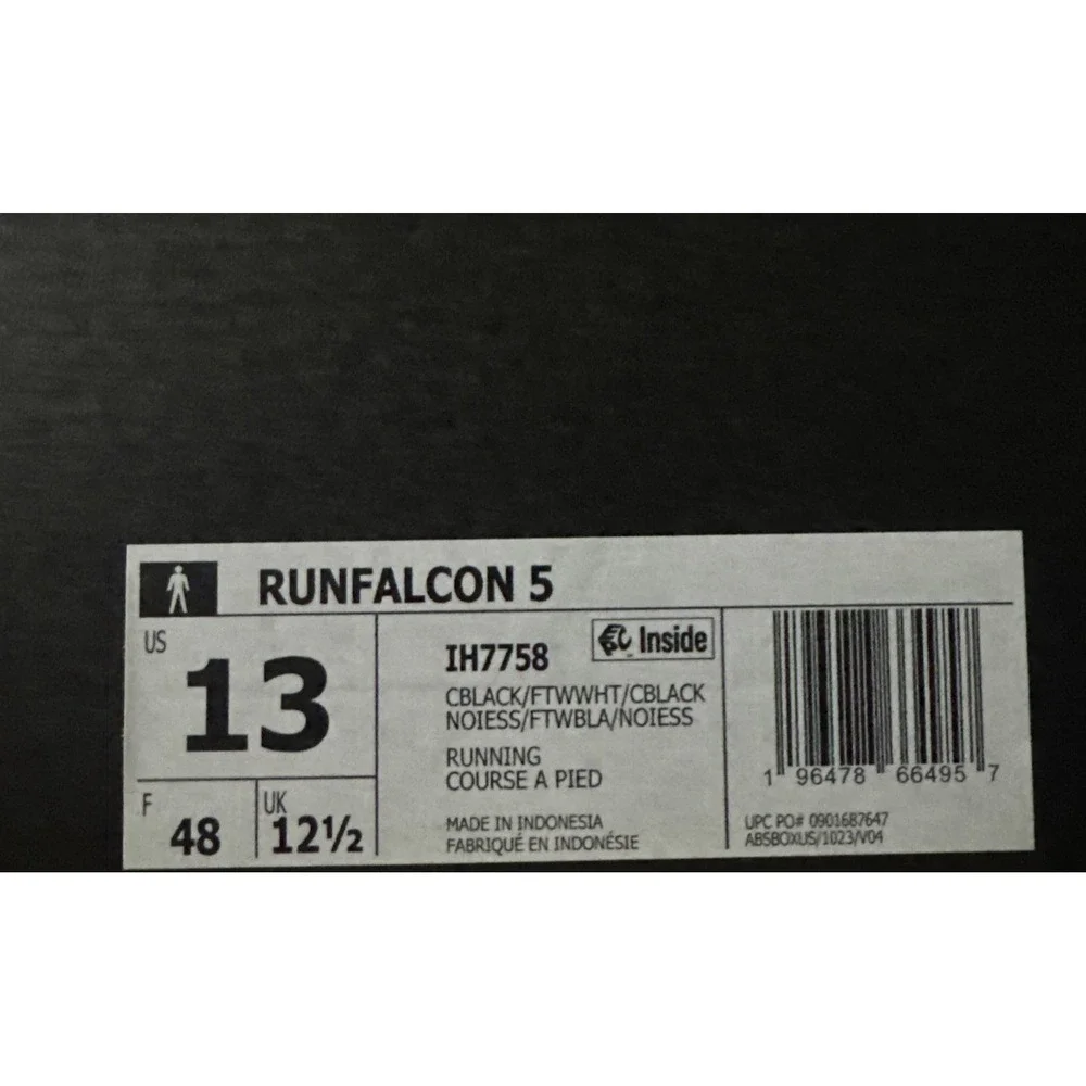 Brand New Adidas RunFalcon 5 IH7758 Cloud Foam Shoe Black White Men's Size 13